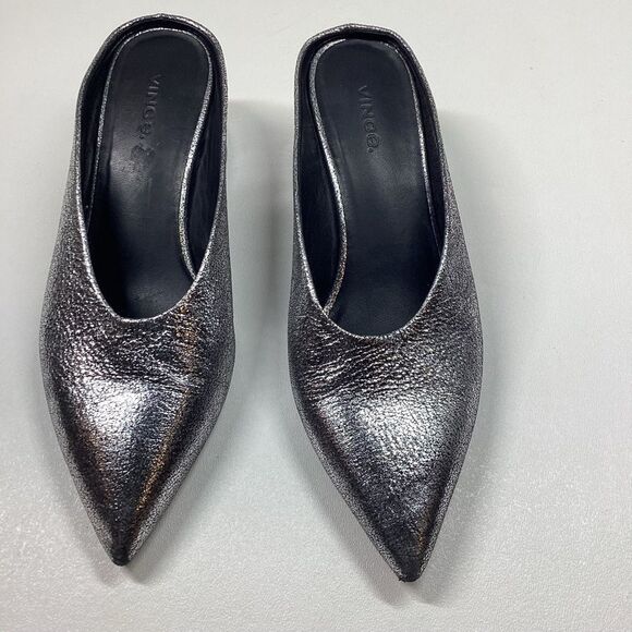 Vince Ralston Silver Metallic Leather Mules Size 8 - Picture 2 of 15